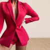 2 Pcs/Set Women Blazer Shorts Set Long Sleeves Slim Fit Elegant Deep V Neck Wash-and-wear Leopard Print