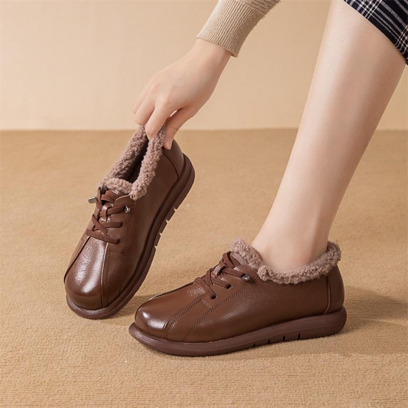 Jesienne i zimowe obuwie plus size ciepłe z wełny jagnięcej buty z głębokim wycięciem na płaskim obcasie bawełniane buty damskie