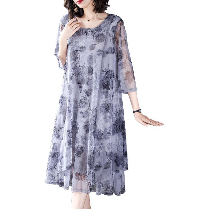 Spring Summer Women's Elegant Loose Plus Size A-line Chiffon Dress
