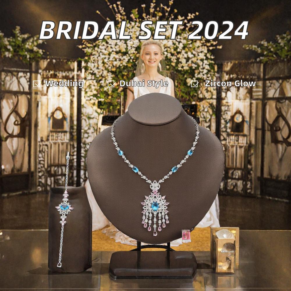 2024 New Arrival Bridal Jewelry Sets Platinum Plated Zircon Dubai Longchain Women Wedding Party Gift Accessories Design