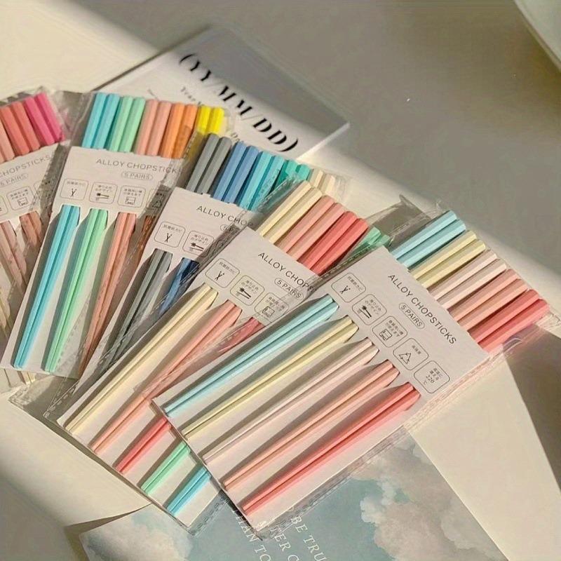 

5 Pairs Random Color Morandi Color Octagon Pink Girl Heart Macaron Unpainted Chopsticks Set