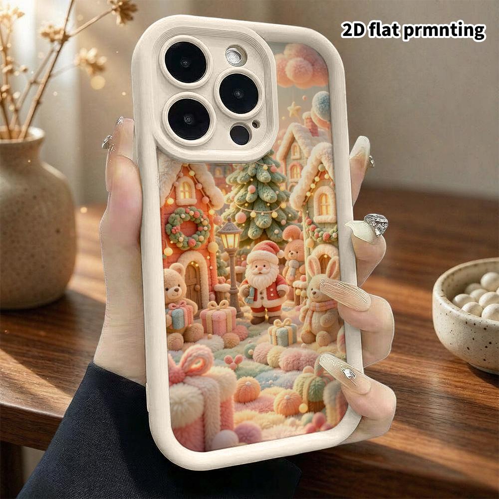 Phone case: 2D flat design suitable for iPhone 18 17 16 15 14 13 Pro protective case, Christmas village, perfect holiday gift for Christmas and Hallow