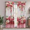2PCS Digital Printed Curtains, Pink White Rose Romantic Floral Gradient, Window Curtains for Living Room Bedroom Home Decoration