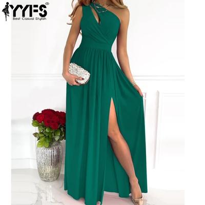 Women's Fashion Summer Spring Solid Color Print Sleeveless Oblique Collar High Waist Casual Dresses