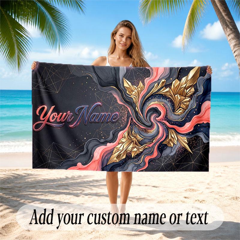 Abstract Geometric Theme Soft Beach Towel Personalized Custom Name Text Towel Portable for Beach Pool Travel