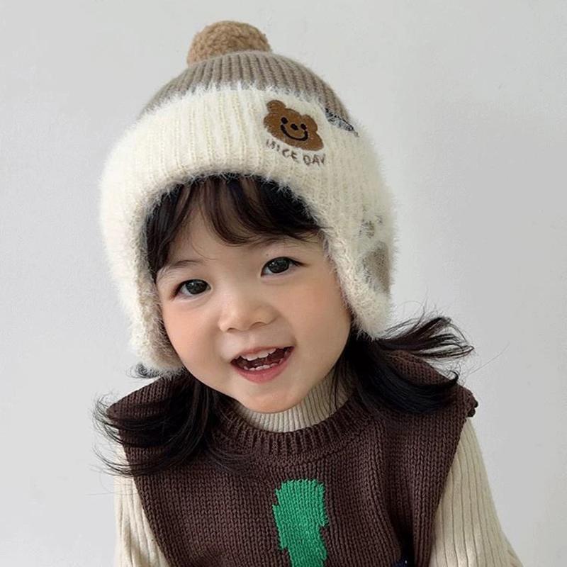 Baby Wool Hat Cute Bear Ear Protection Hat Children Winter Thickened Warm Knitted Korean Version Of The Baby Hat