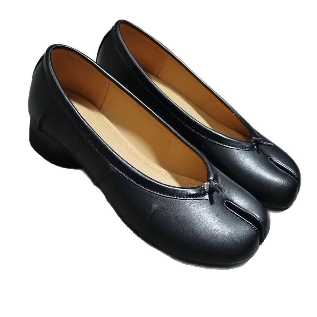 Women's Chunky Heel Mary Jane Split-Toe Shoes: New Retro Pleated Design Ballet Flats
