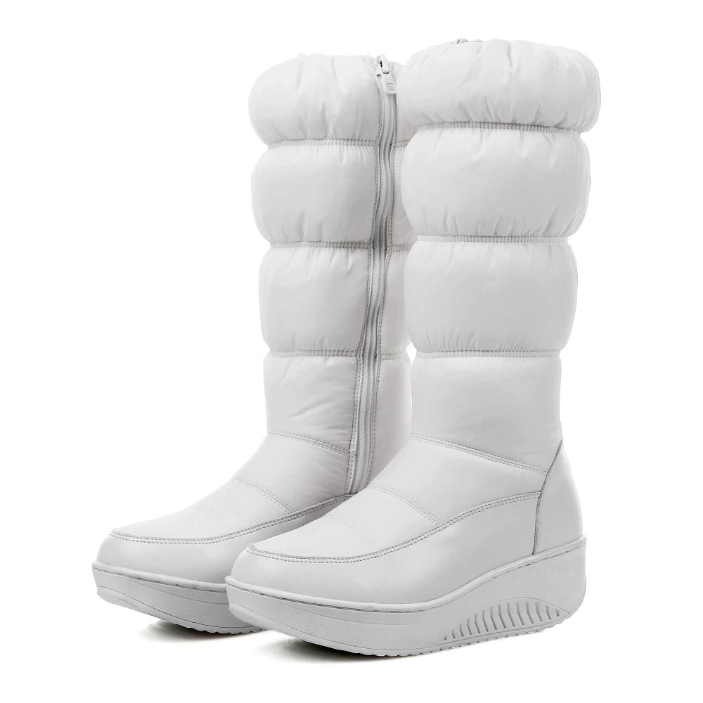 Μοντέρνες Ρωσίδες Ζεστές Βελούδινες Μπότες Χιονιού Μήκους Μέσης Γάμπας Μαύρες Λευκές Αδιάβροχες με Πουπουλένιο Γέμισμα Γυναικείες Μπότες Ήμισυ Γάμπας με Πλατφόρμα και Τακούνι Σφήνα με Πλαϊνό Φερμουάρ