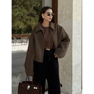 Abrigo de Lana de Mujer de Pierna Ancha Tricolor con Cremallera Otoño 2025 (B88780)