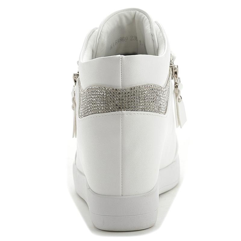 Fashion Comemore Women Wedge High Top Sneakers Zipper PU Leather Casual Shoes Sequins Thick Bottom White Internal Heighten Plus Size 42