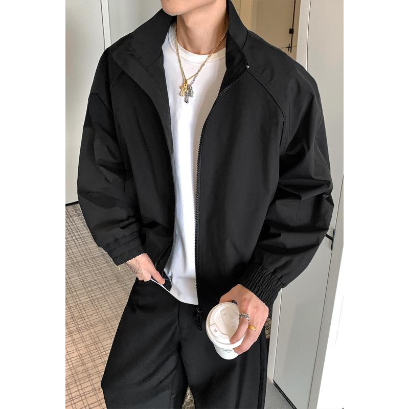 Men Loose Stand Collar Cleanfit Deconstructed Short Bomber Jacket Casual Workwear Outerwear