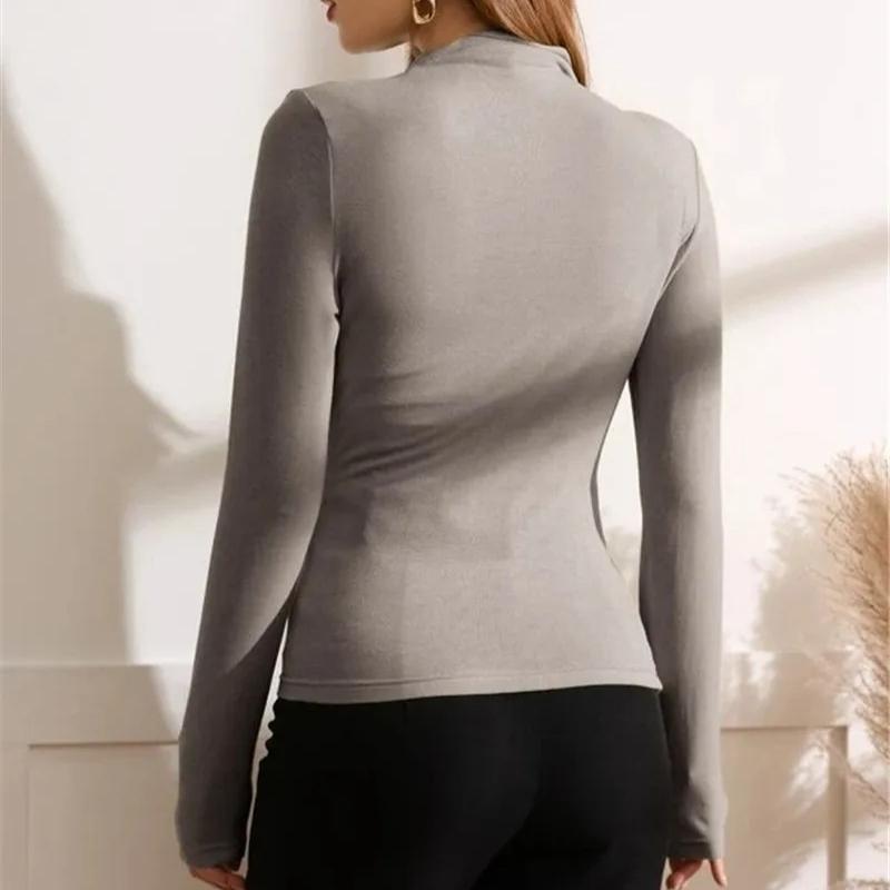 Blusas de otoño para mujer, de manga larga, elásticas, de color puro, para salir, fruncidas, elegantes, suaves y ajustadas, para mujer