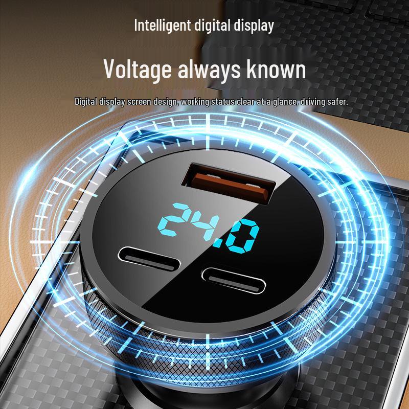 Metal Dual USB+Type-C Car Charger with Fast Charging for Huawei & Apple