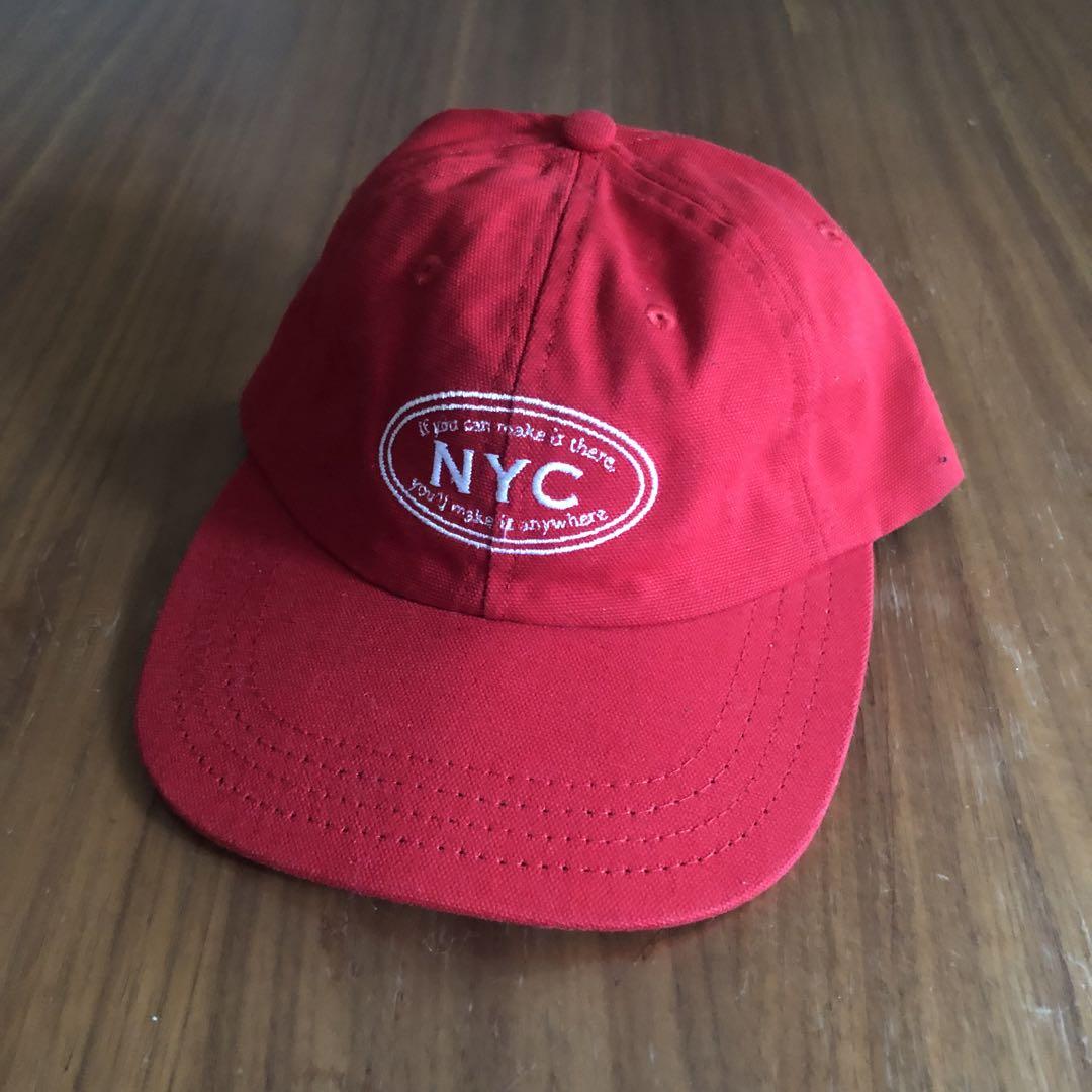 

[USED] Made in USA New England Cap with NYC logo embroidery, red cap