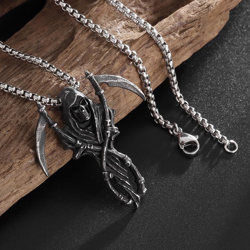 Ciondolo di Halloween con teschio e falce della morte, collana per ragazzi alla moda