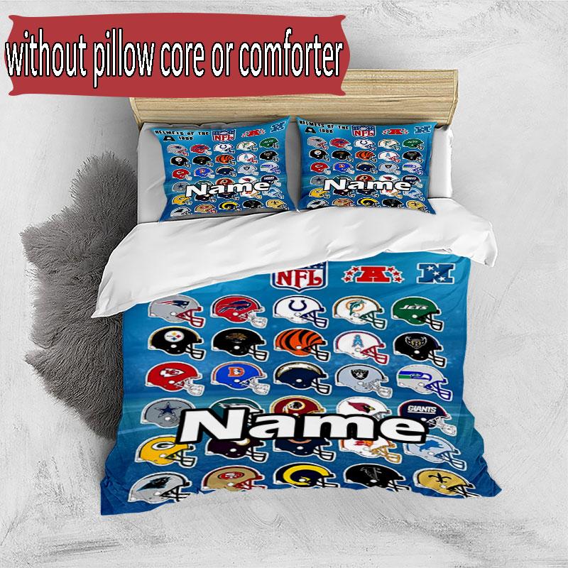 3pcs Duvet Cover Set (1*Duvet Cover + 2*Pillowcase, Without Core), Custom Name NFL Pattern Bedding Set, Home Bedroom Decor Gift