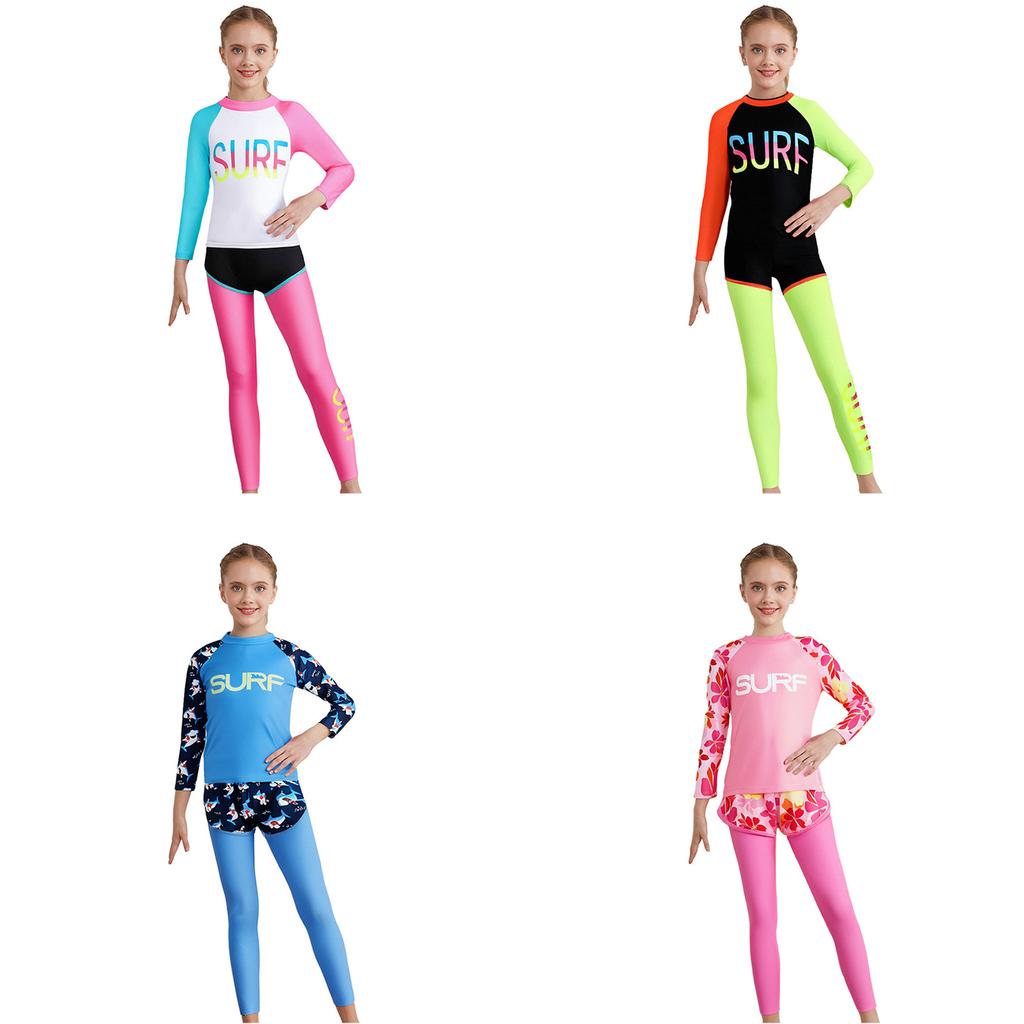 Unisex Kinder Badeanzug Langarm Rash Guard Badeshorts Hose UPF50 Strand Badebekleidung