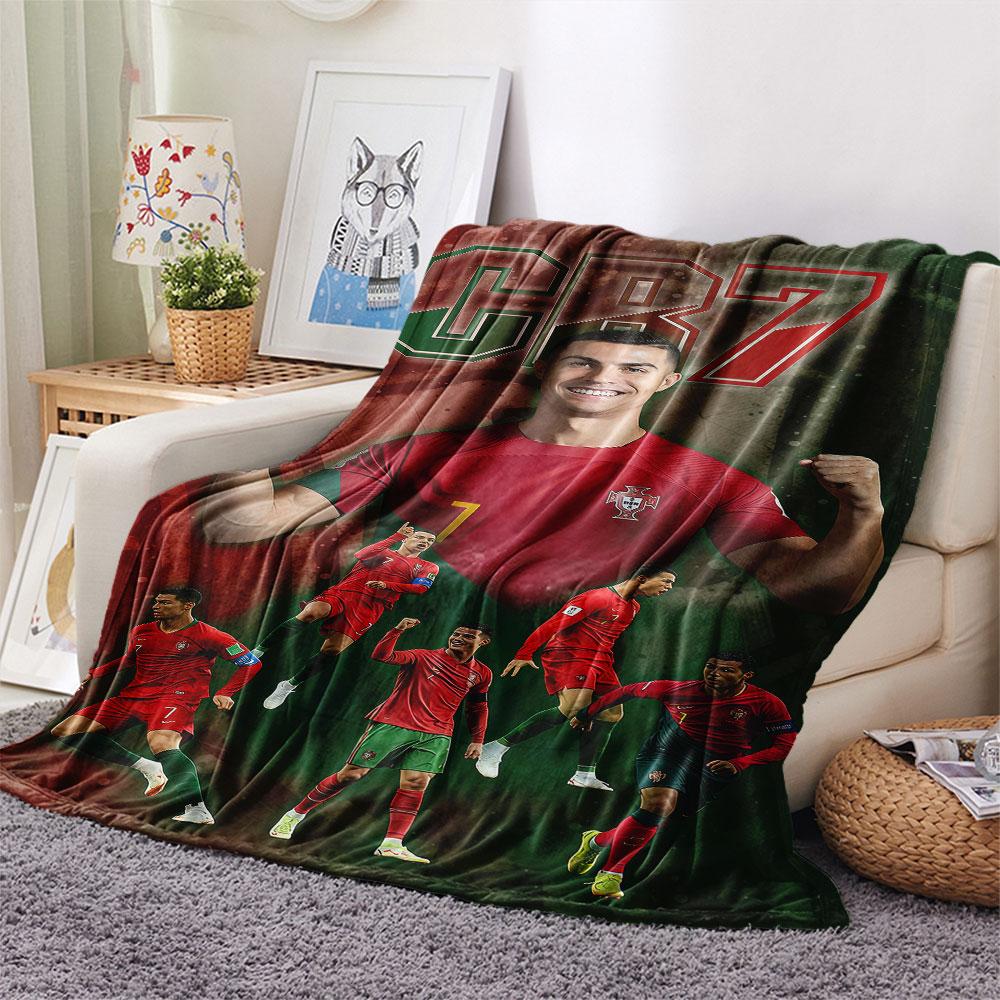 1PC Cristiano Ronaldo Patterned Flannel Blanket Suitable For All Seasons for Home Decor Warmth and Comfort Gifts Holiday Present