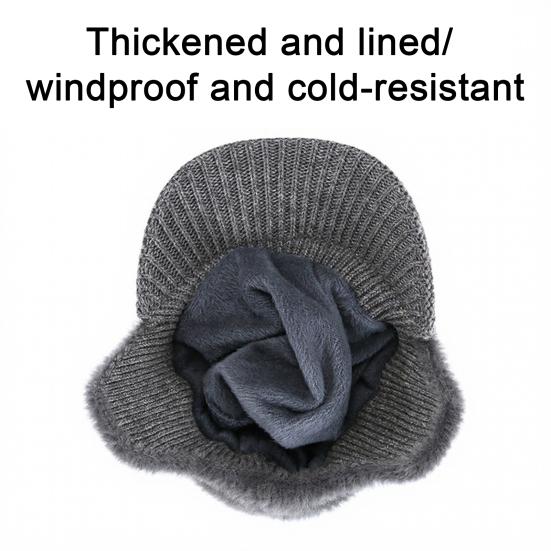 Men Hat 3-in-1 Knitted Baseball Cap with Ear Flaps Imitation Mink Fur Lining Quick-Drying