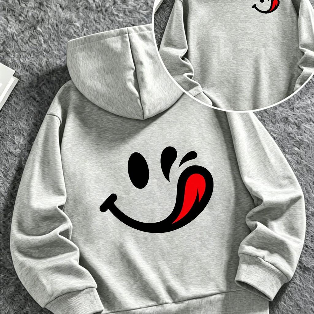 Casual Hooded Sweatshirts for Boys and Girls, Featuring Cartoon Smiley Facesperfect for Autumn wearHalloweenand Christmas Gifts.