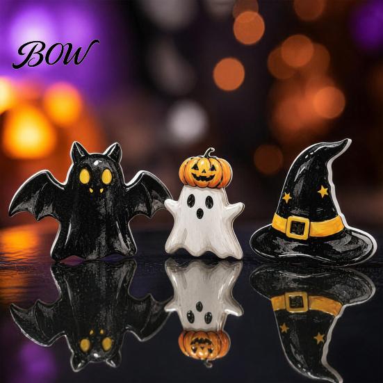 Desktop Halloween Ornament 3Pcs Decoration, Resin Micro Landscape Miniature Figurines, Cute Ghost Store Holiday Display Decor Pumpkin Fairy Garden for