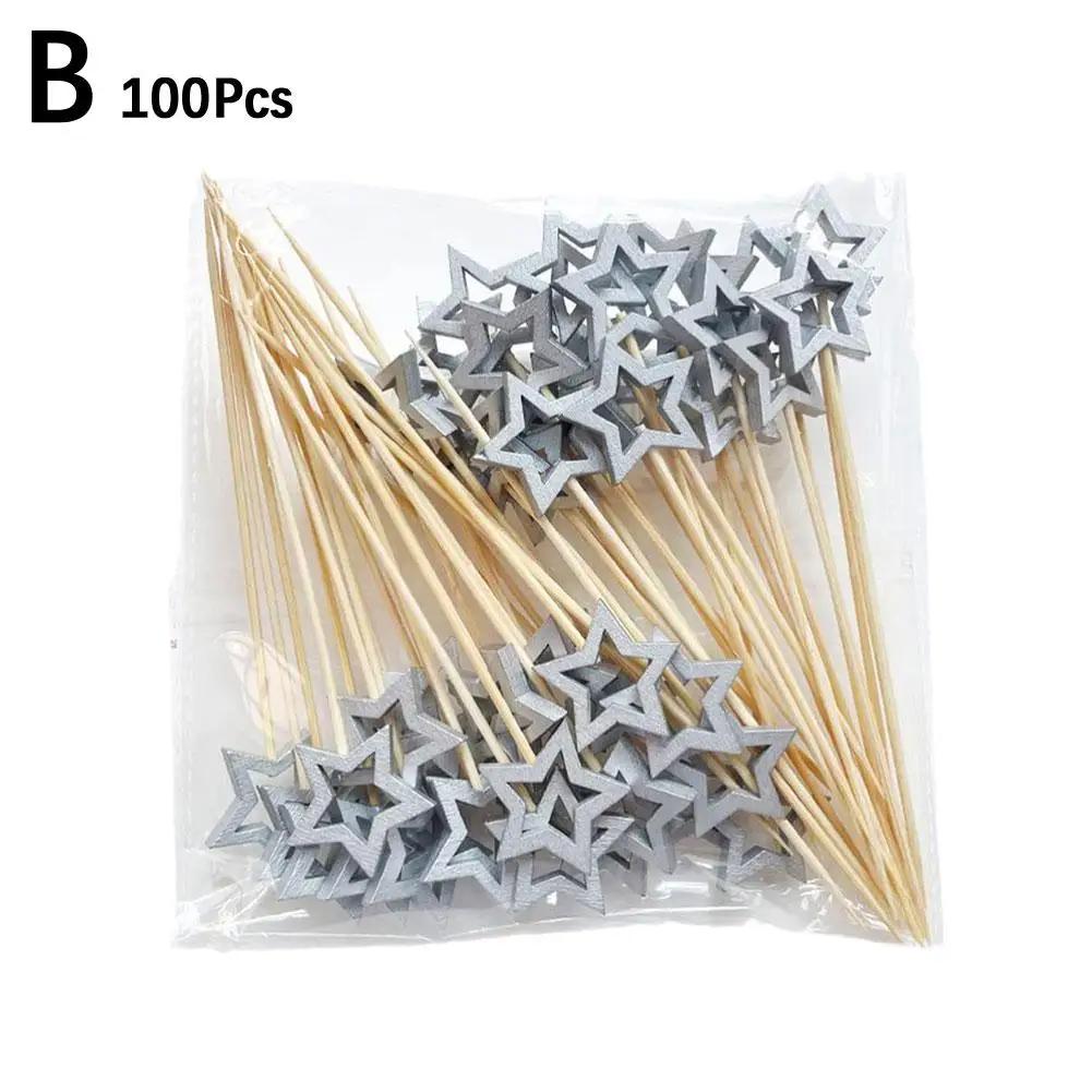 50Pcs Hollow Star Bamboo Skewers Disposable Insert Decor Fruit Buffet Toothpick Cocktail Stick Picks Party Christmas D2C7