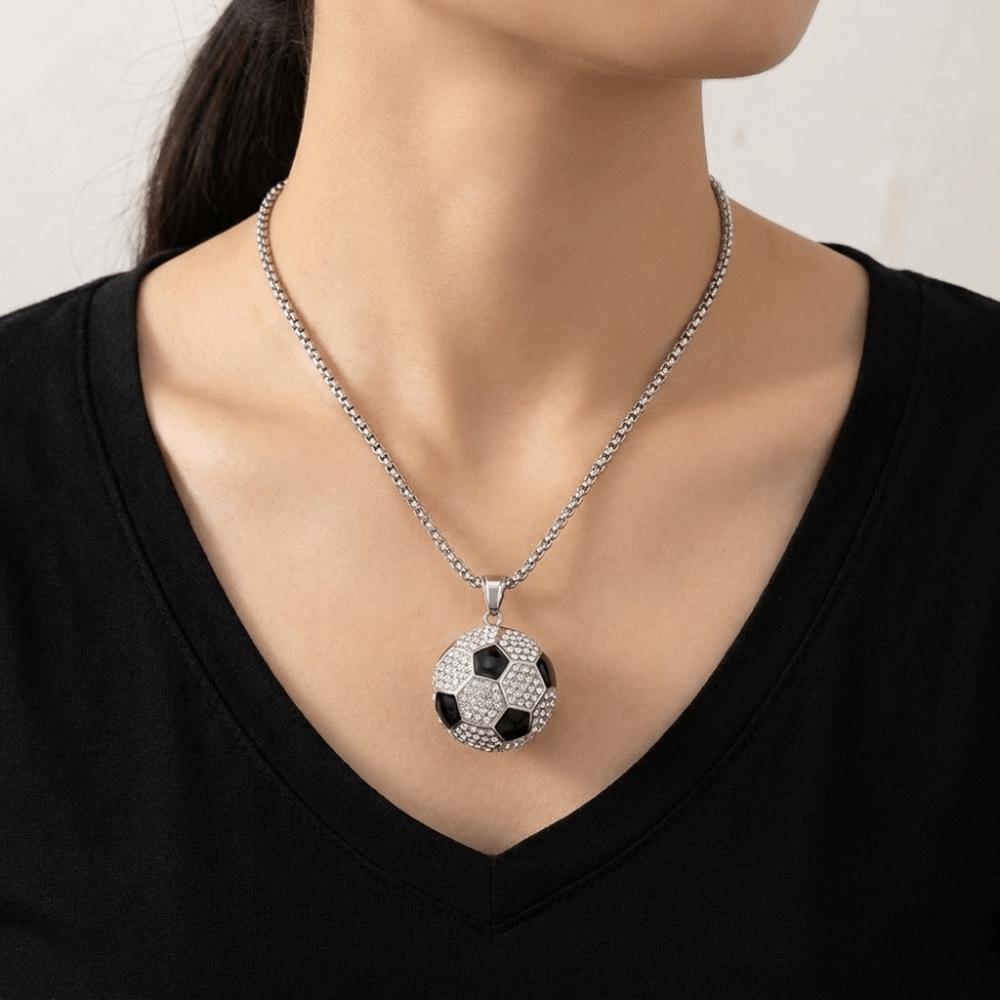 Metal Chain Football Necklace Rhinestone Soccer Necklace Football Pendant Choker  Sports