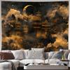 Große Luxus Chinesische Pagode Tempel Wandteppich Wanddekoration Orientalische Asiatische Landschaftskunst Goldene Wolke Mond Sonnenuntergang Design