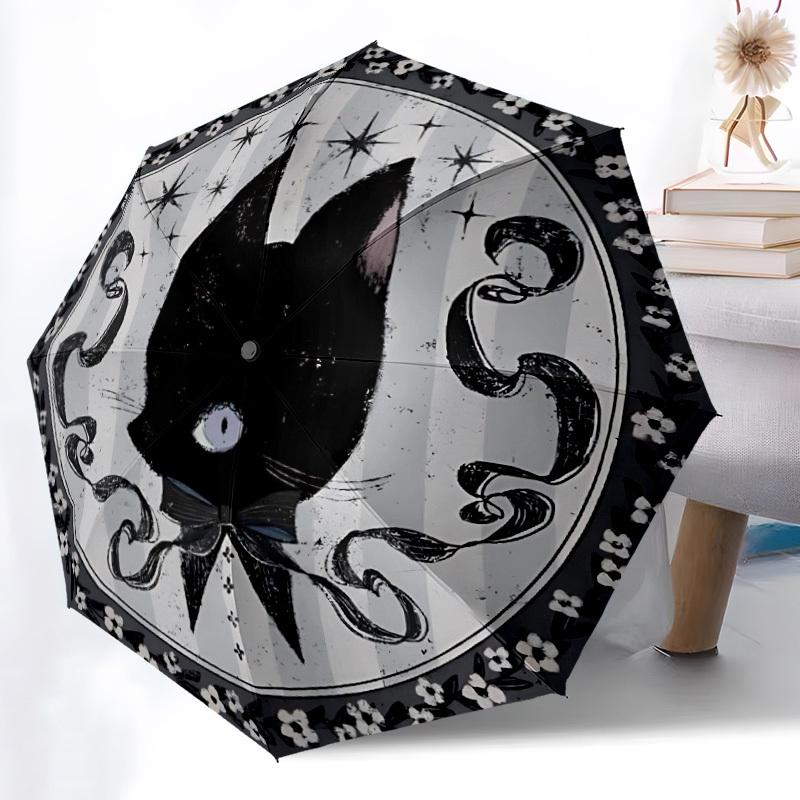 1pc Cat Moon Automatic Open/Close Umbrella, Windproof, Folding Compact Umbrella with Lightweight Design for Women/Men096