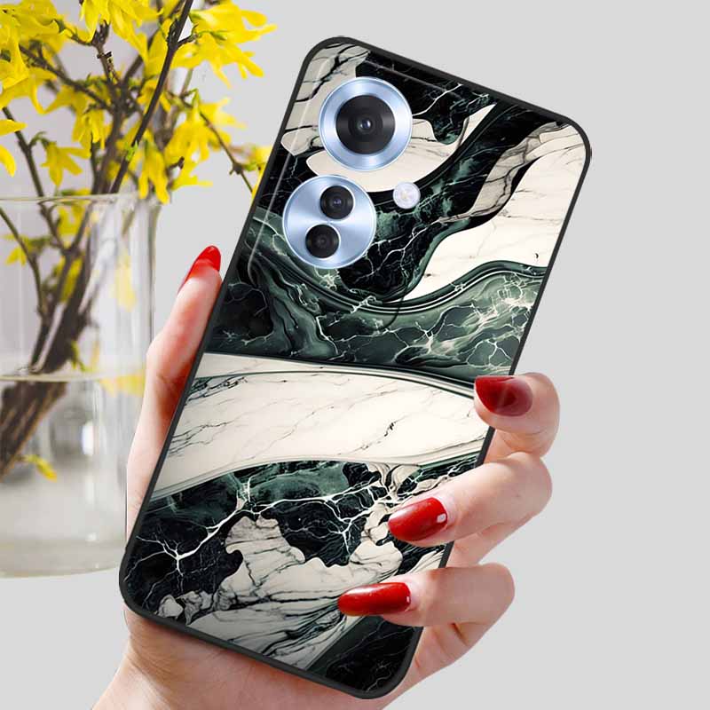 Phone Cover for OPPO Reno11 F 5G Case Black Silicone TPU Fashion Marble Print Shells for Oppo Reno 11F Protective Capa Soft Bags