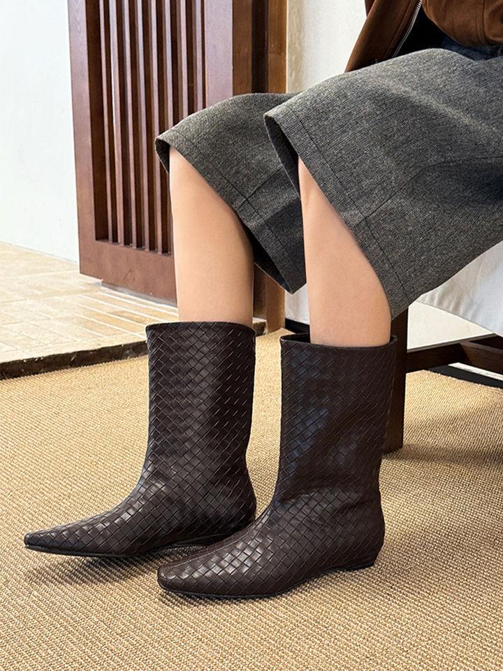 Short Boots Women's Autumn and Winter 2025 New Women's Boots Low Heel Boots Small Square Head Flat Bottom Short Boots Sleeve Fashion Boots