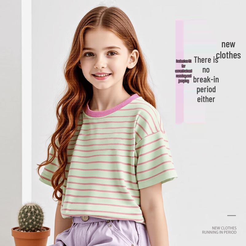 Disney Girls' Summer Quick-Dry Striped T-Shirt