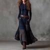 Retro Suede Geruite Patchwork Jurk met Zakken, Knopen & Riem