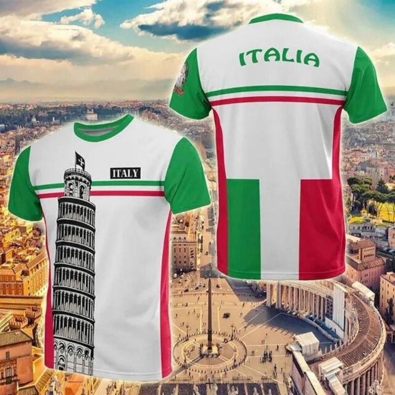 3D Printed Italy Flag T Shirt Men Italian Football Pattern T-Shirts Summer Street Sports Round Neck Tops Short Sleeve Tees