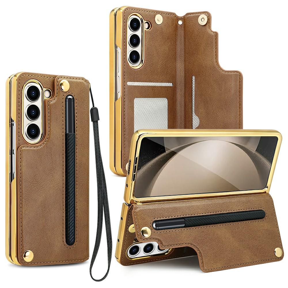 For Samsung Galaxy Z Fold6 5G Case RFID Blocking Card Slot PU+PC Kickstand Phone Cover with Stylus Holder