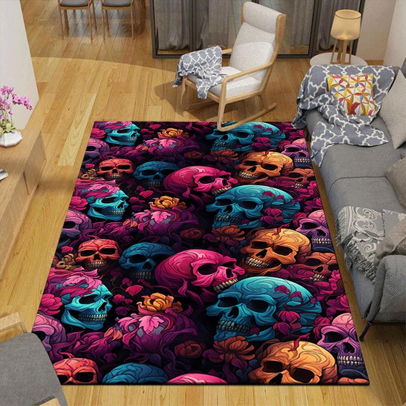 1pc Flowers and skulls Design Area Rug - Soft, Anti-Slip, and Durable Gaming Room Decor for Bedroom