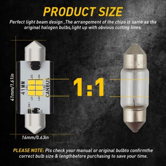 CANBUS 42MM 41MM LED Dome Festoon Interior Map License Plate Lights White Su