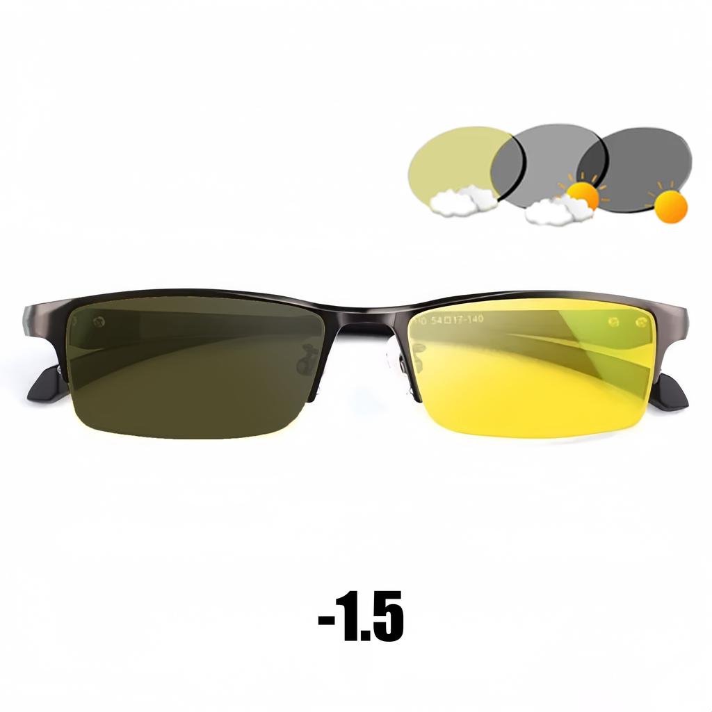 Business Style Night Vision Pochromic Myopia Glasses Men Vintage Day and Night Eyewear Yellow Lenses Near Sight Eyeglasses