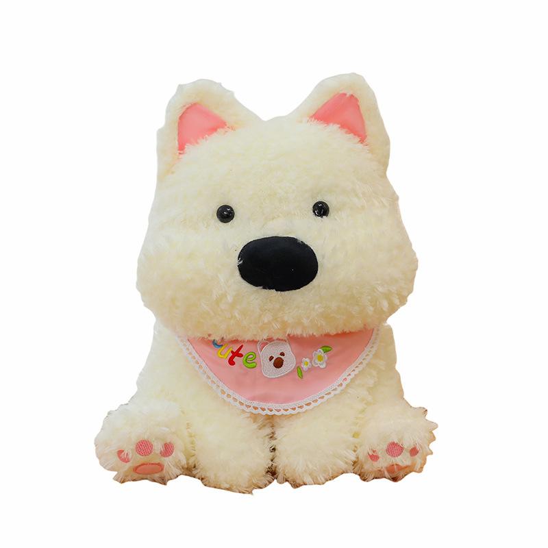 Cute Sitting Posture West Highland Puppy Plush Toy Doll Bib Dog Rag Doll Birthday Gift for Boyfriend and Girlfriend