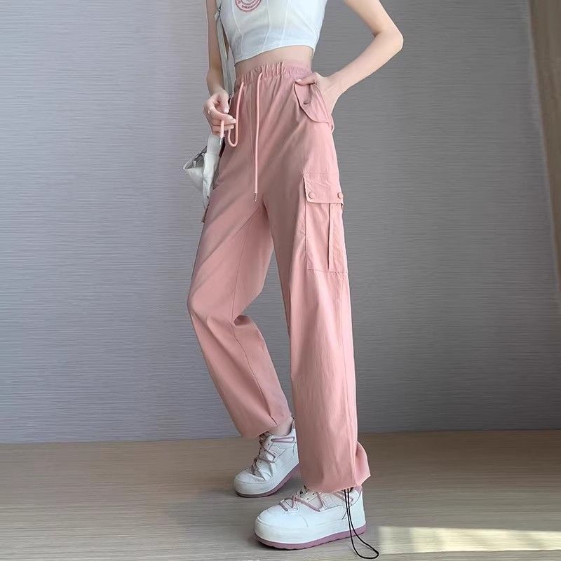 Pantaloni cargo casual pentru femei, cu șnur, îmbrăcăminte de stradă, cu talie elastică, pantaloni de sport largi Y2K, pantaloni hip hop
