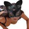 Mascherina Facciale con Nappa in Metallo Catena Regolabile in Pelle PU Mascherina Cosplay con Borchie Nappa Nera