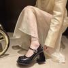 Fashion Women's Platform High Heels 2025 New French Mary Jane Shoes for Women Fashion Round Toe Chunky Heel Party Wedding Dress Shoes