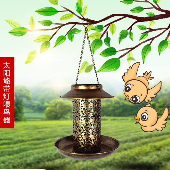 1PC Outdoor Solar Courtyard Lights Iron Bird Feeders Creative Hanging Landscape Camping Lights Feeding Supplies