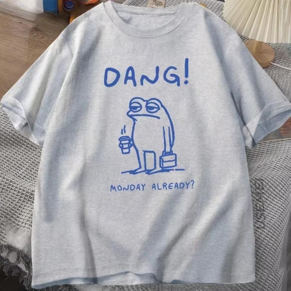 2025 Summer Men's DANG English printed T-shirt with interesting frog pattern short-sleeved high-quality clothing