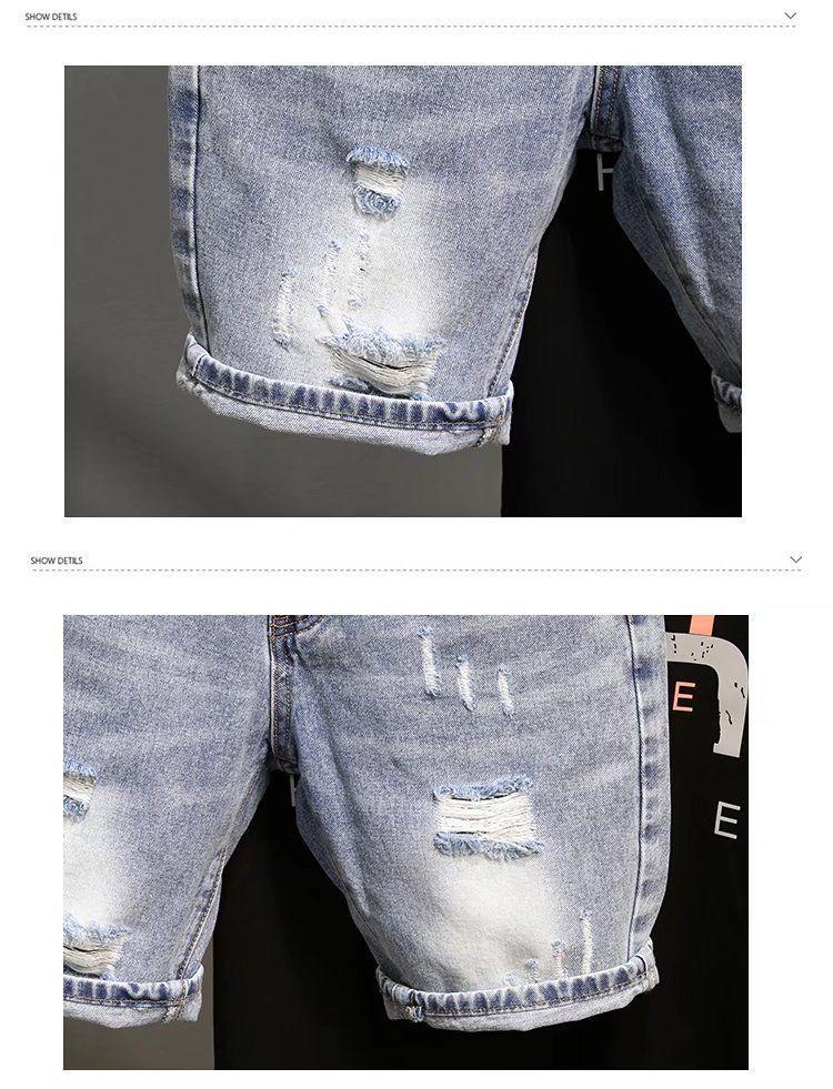 Men's Summer Ripped Denim Shorts - Korean Style, Elastic Fit, Trendy Mid-Length Streetwear