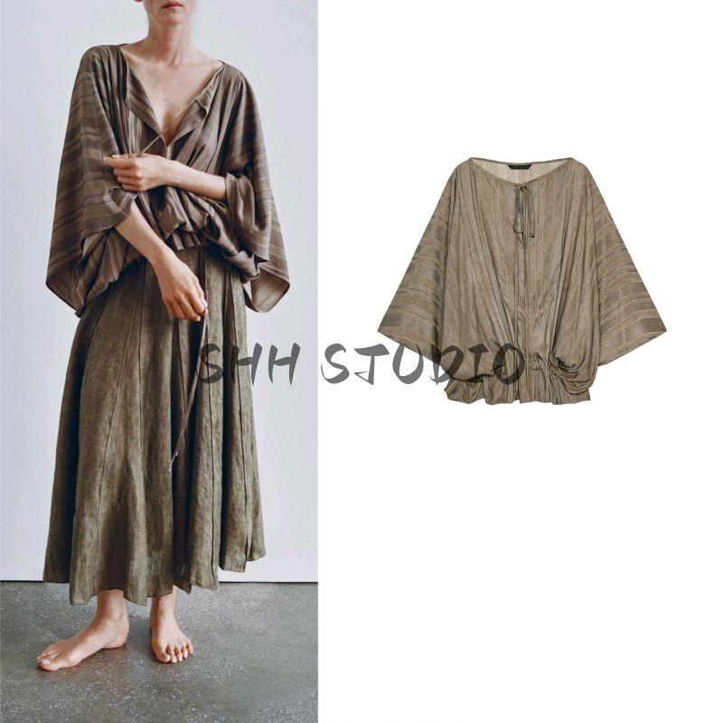 Autumn New Women clothes French style Laminated Decoration V-neck Bow Lace-up Fluffy Jacquard Top 8247011