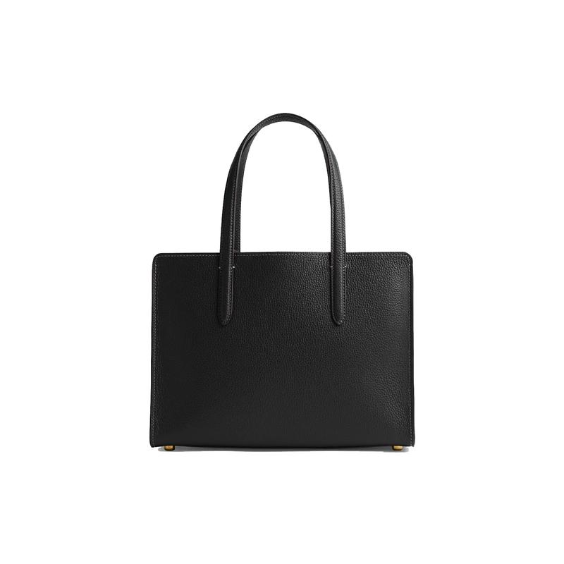 Coach Carter 28 Solid Color Logo Nameplate Logo Pendant Pebbled Leather Tote Bag Tote Bag Shopping Bag Handbag Large Women's Black