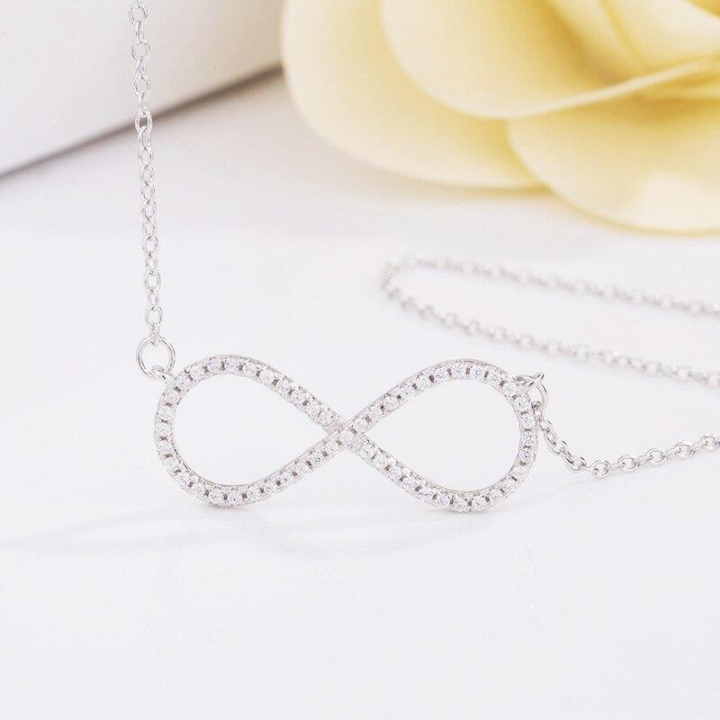 S925 Silver Necklace Pendant Temperament 8-character Diamond Inlaid Necklace Wedding Birthday Gift Jewelry
