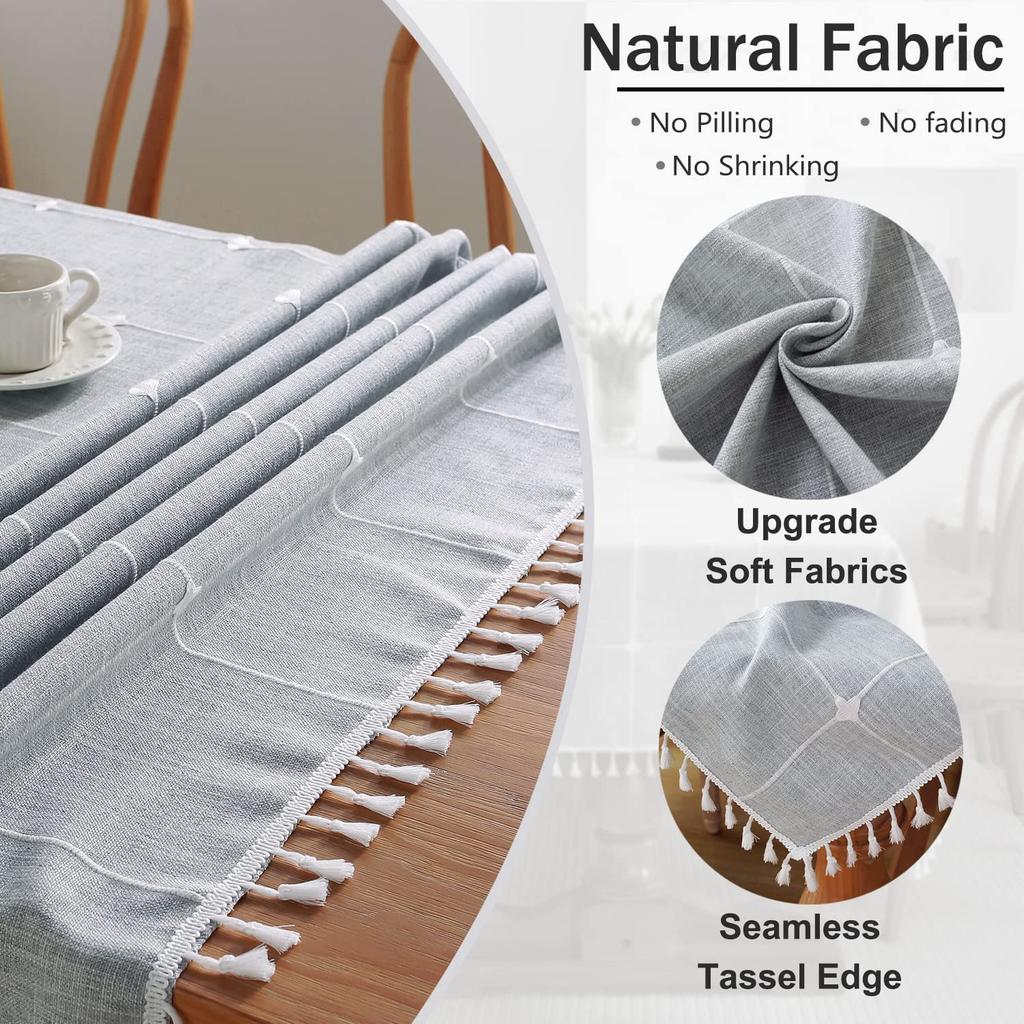 Plaid Table Cloth Rectangle Table, Cotton Linen Tablecloths Farmhouse Tablecloth, Soft and Wrinkle Free Table Cover with Tassels