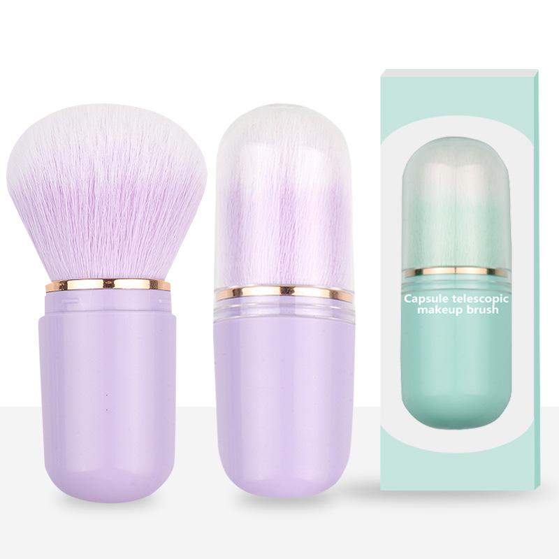 Přenosná zatahovací sada štětců na make-up v kapsli s víčkem - Obsahuje štětce na tvářenku, setting a pudr
